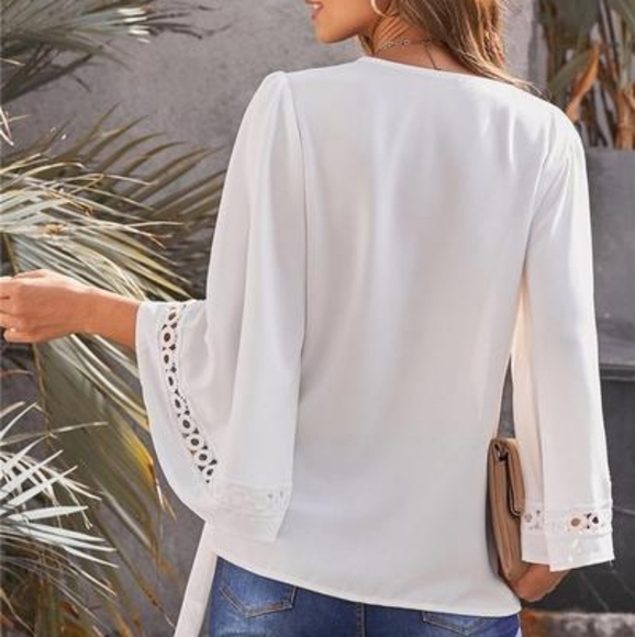 TRÏBE Bell Sleeve Wrap Style Draped Blouse Size Small NWT - Picture 3 of 6